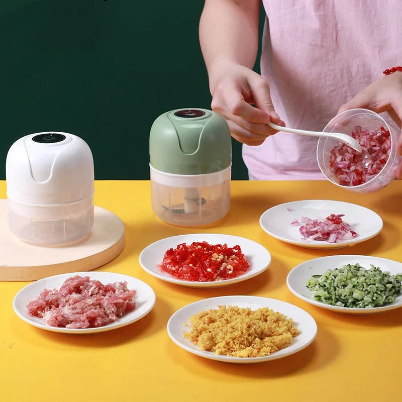 Portable Mini Electric Food Processor 250ml USB with 3 Stainless Steel Blades
