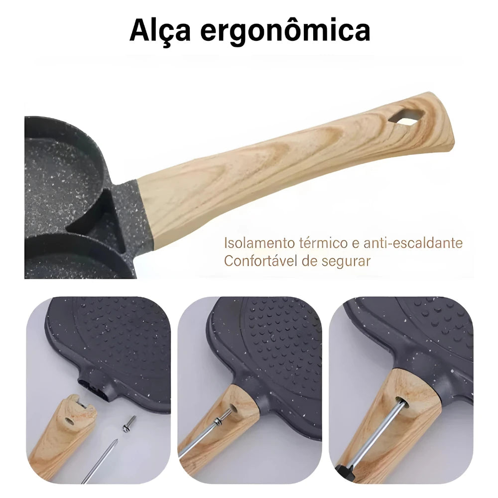 Non-stick frying pan with 3 compartments for multipurpose frying