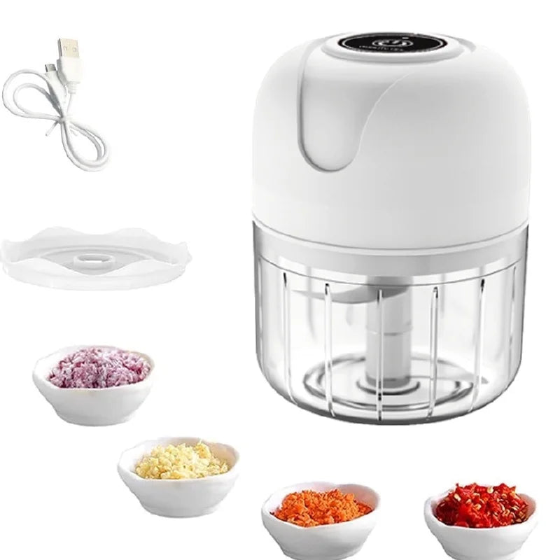 Portable Mini Electric Food Processor 250ml USB with 3 Stainless Steel Blades