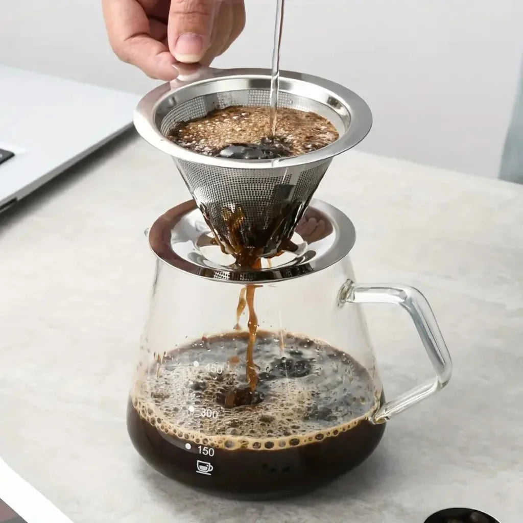 Large reusable stainless steel coffee filter, strainer, eco-friendly, practical