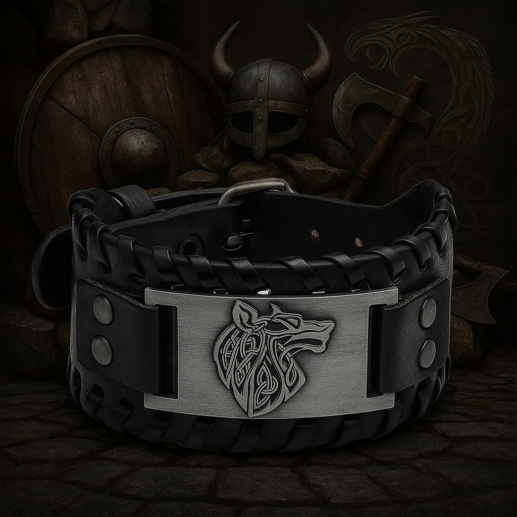Vintage Viking Braided Leather Bracelet for Men Celtic Wolf Head Bracelet