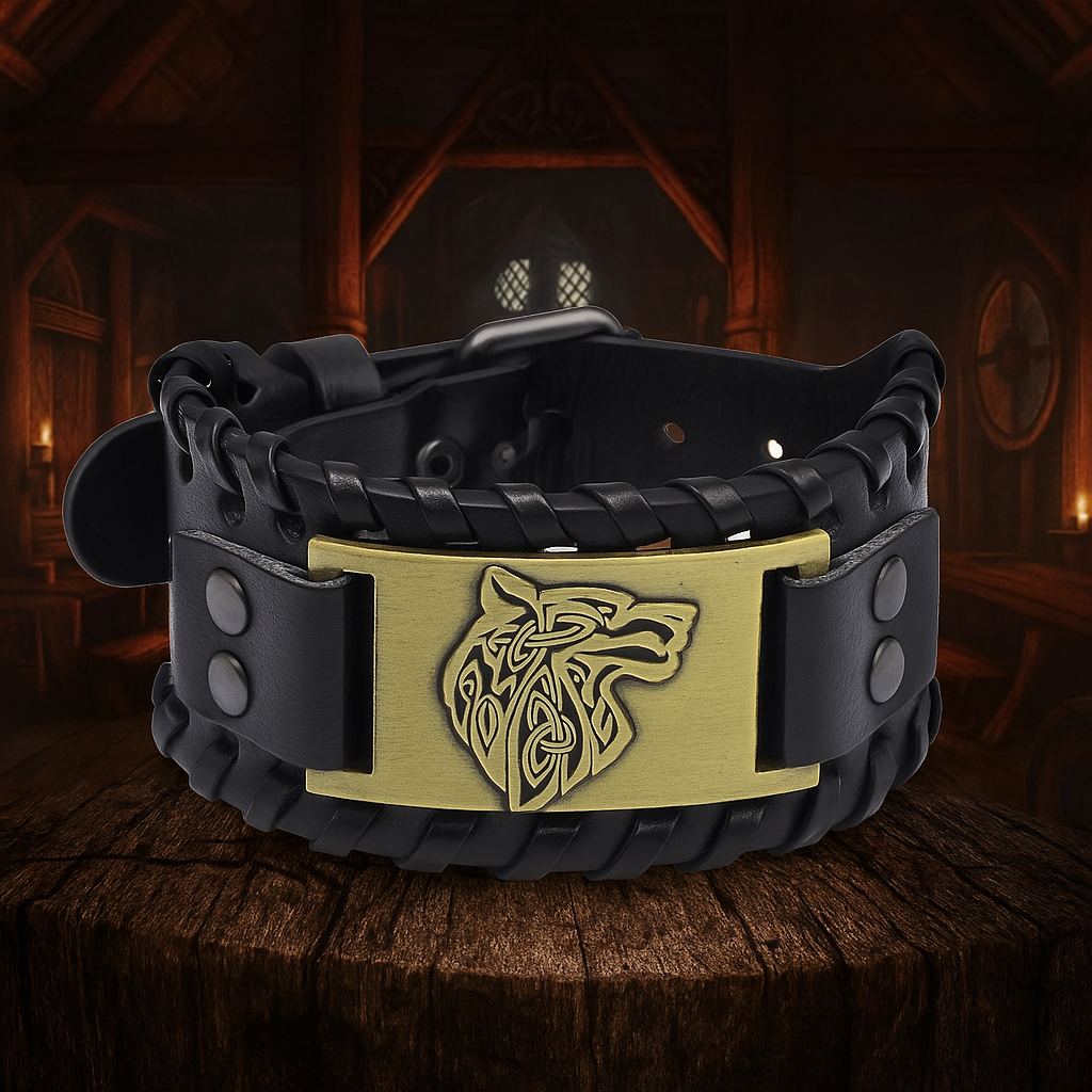 Vintage Viking Braided Leather Bracelet for Men Celtic Wolf Head Bracelet