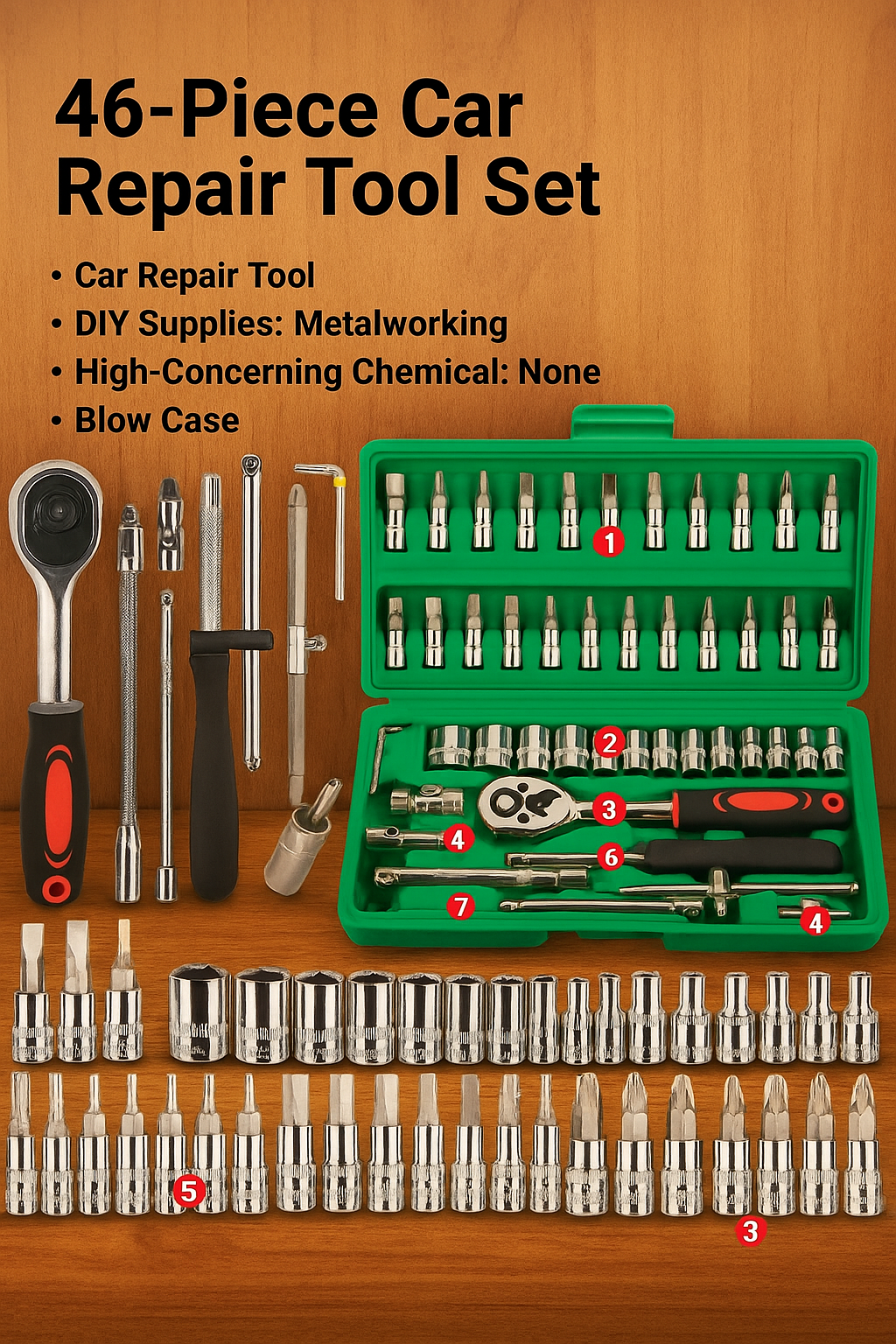 46 Piece Socket Set, 1/4 Inch Ratchet Wrench Set with Sockets, Hex Bit Socket Set