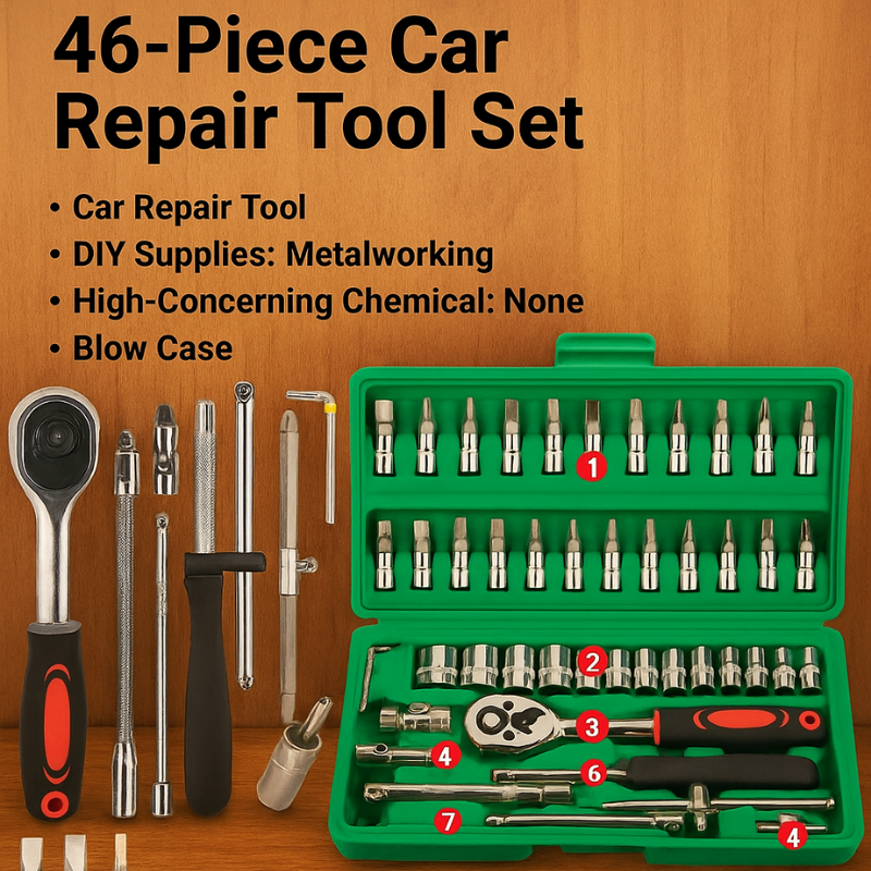46 Piece Socket Set, 1/4 Inch Ratchet Wrench Set with Sockets, Hex Bit Socket Set