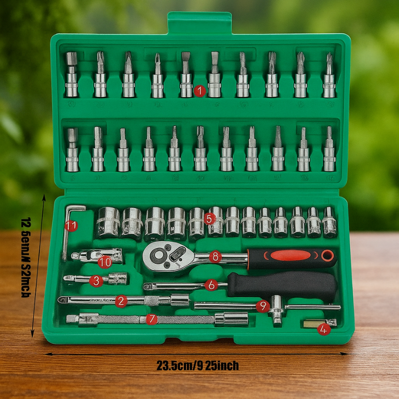 46 Piece Socket Set, 1/4 Inch Ratchet Wrench Set with Sockets, Hex Bit Socket Set