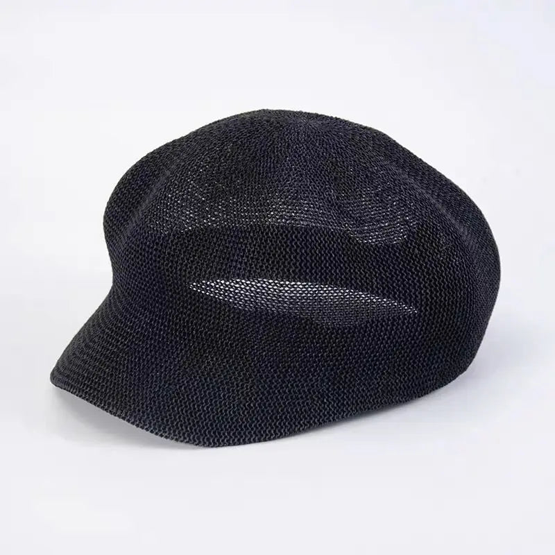 New Women Straw Octagonal Cap Adjustable Rope Mesh Breathable Beret