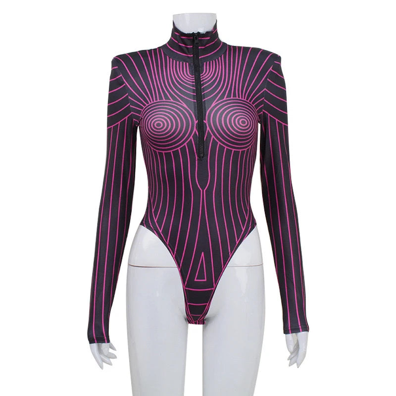Women's Sexy Long Sleeve Fluorescent Striped Jumpsuit