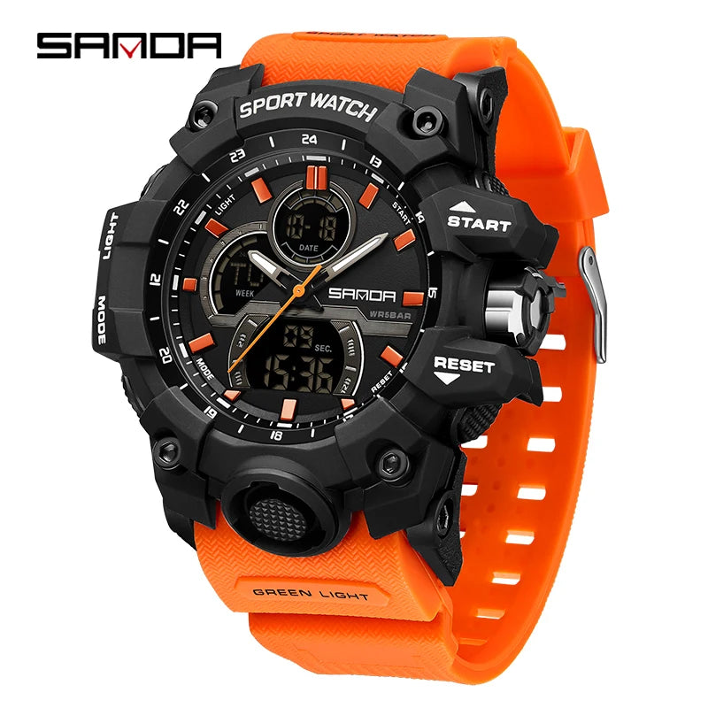 SANDA Men's Military Watch, Digital, Waterproof, 50m, LED, Quartz