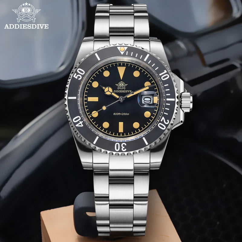ADDIESDIVE New Men's Quartz Watch Wristwatch 200m Waterproof Super C3 Luminous Blue Dial AR Coating