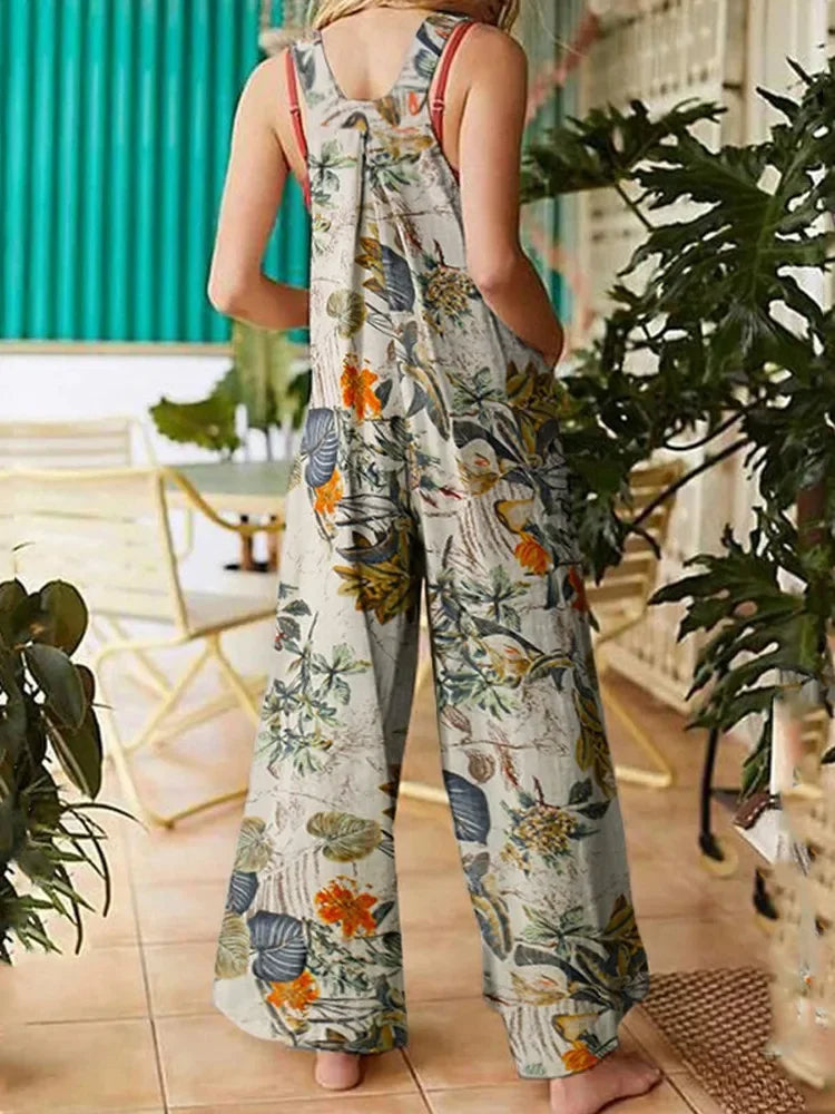 Women's loose floral print sleeveless jumpsuit