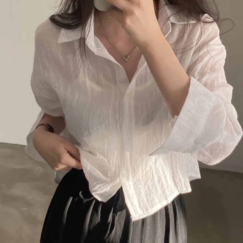Fashion shirt, simple blouse, thin, pure color, anti-UV, anti-fading shirt
