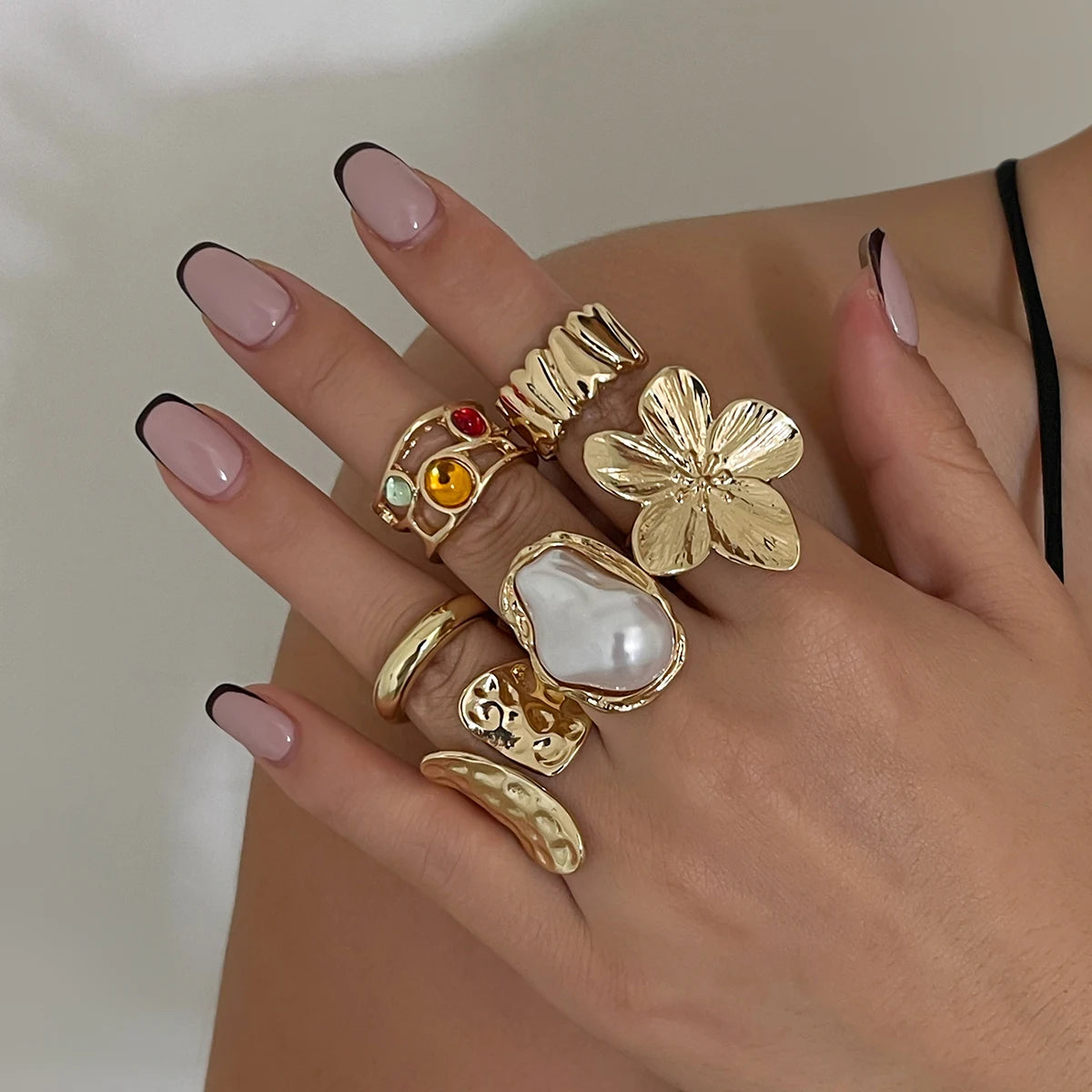 Ingemark 2025 New Irregular Exaggerated Flower Metal Open Rings for Elegant Women