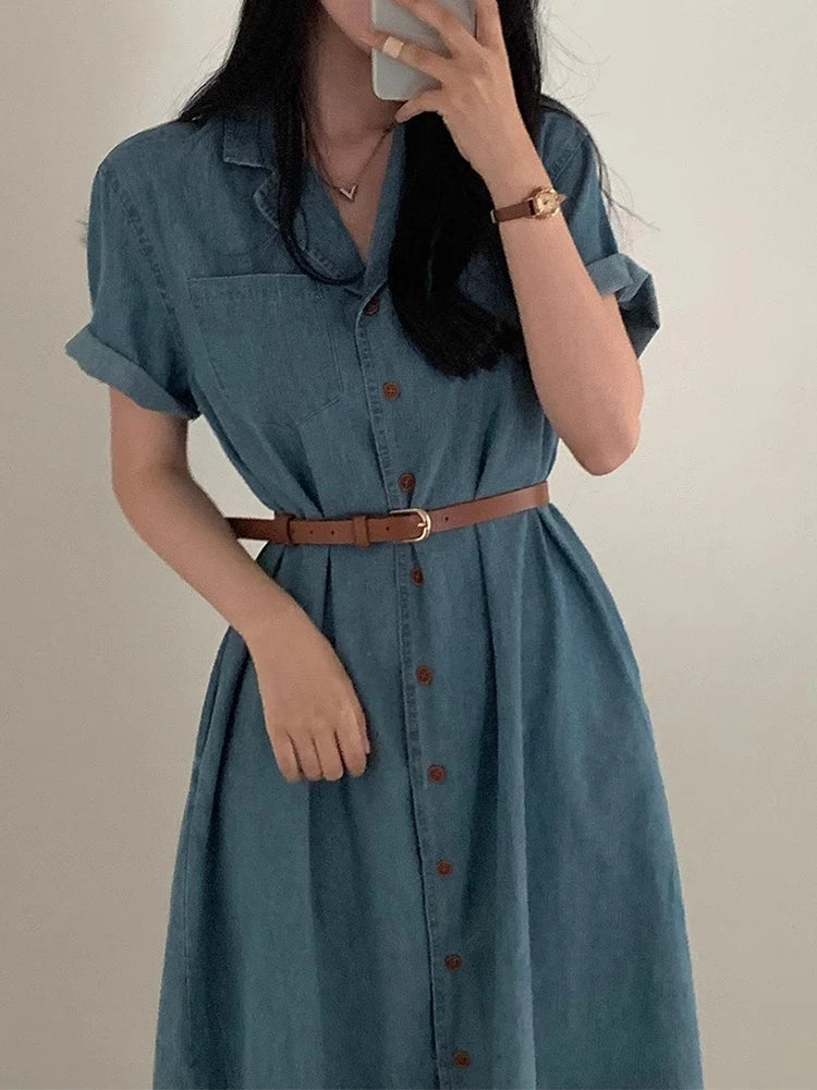 Chic Summer Vintage Slim Fit ort Sve Denim Dr Women High Waist