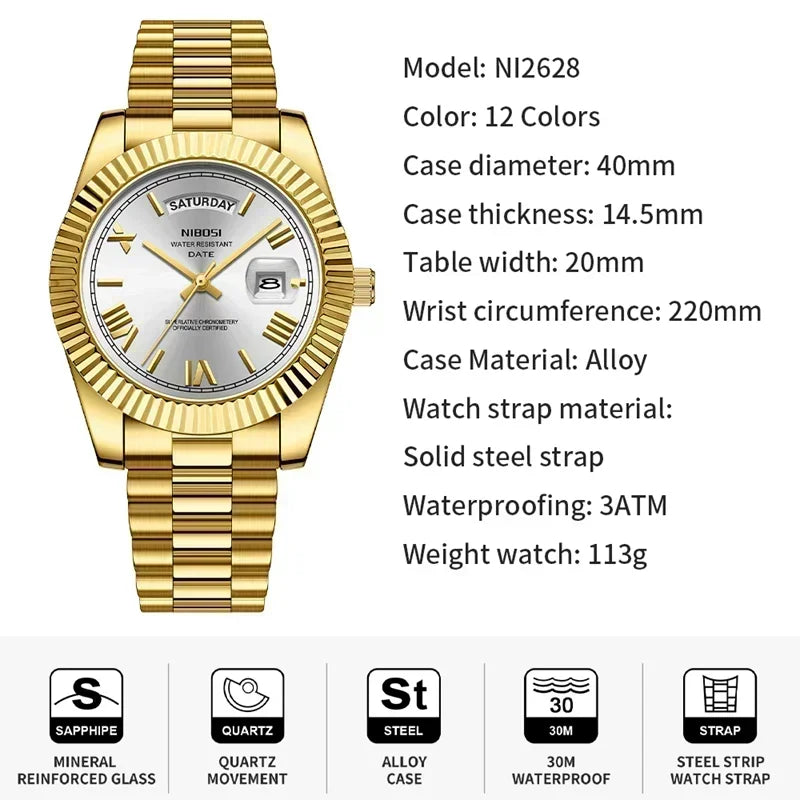 NIBOSI Men's Watch Luxury Brand Fashion Wristwatch