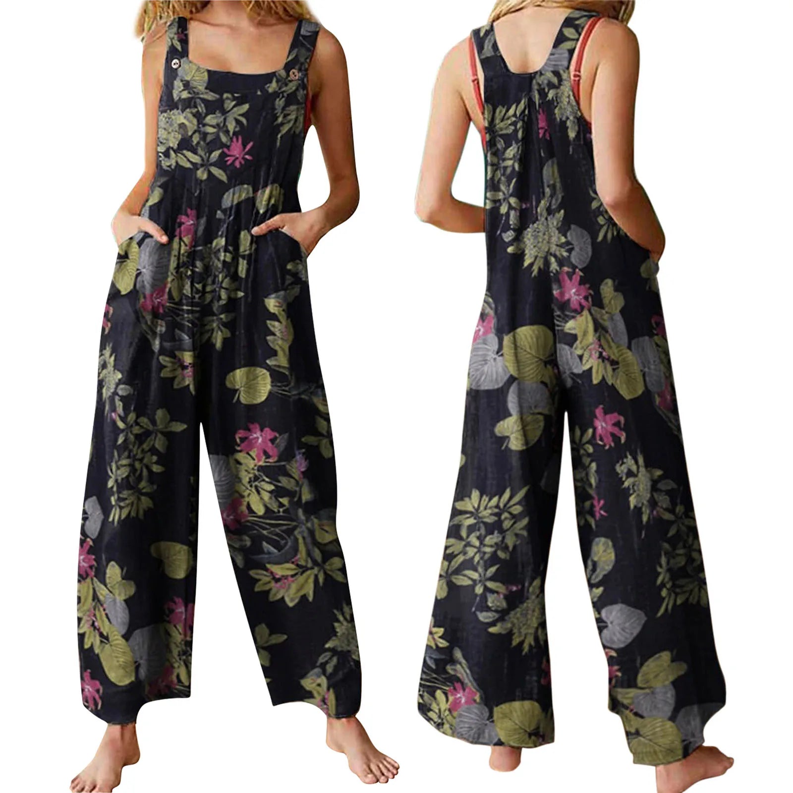 Women's loose floral print sleeveless jumpsuit