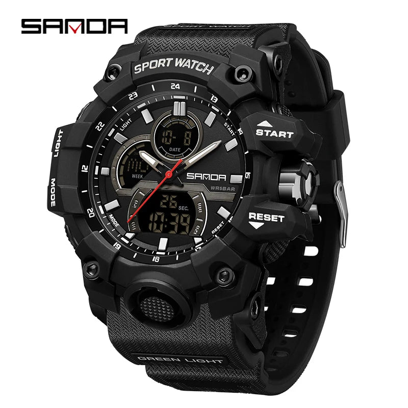 SANDA Men's Military Watch, Digital, Waterproof, 50m, LED, Quartz