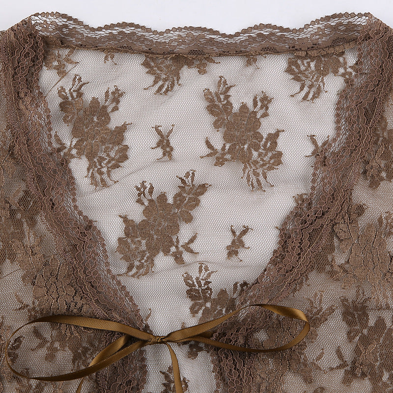 Women Sexy See Through Y2K Long Sleeve Lace Cardigans