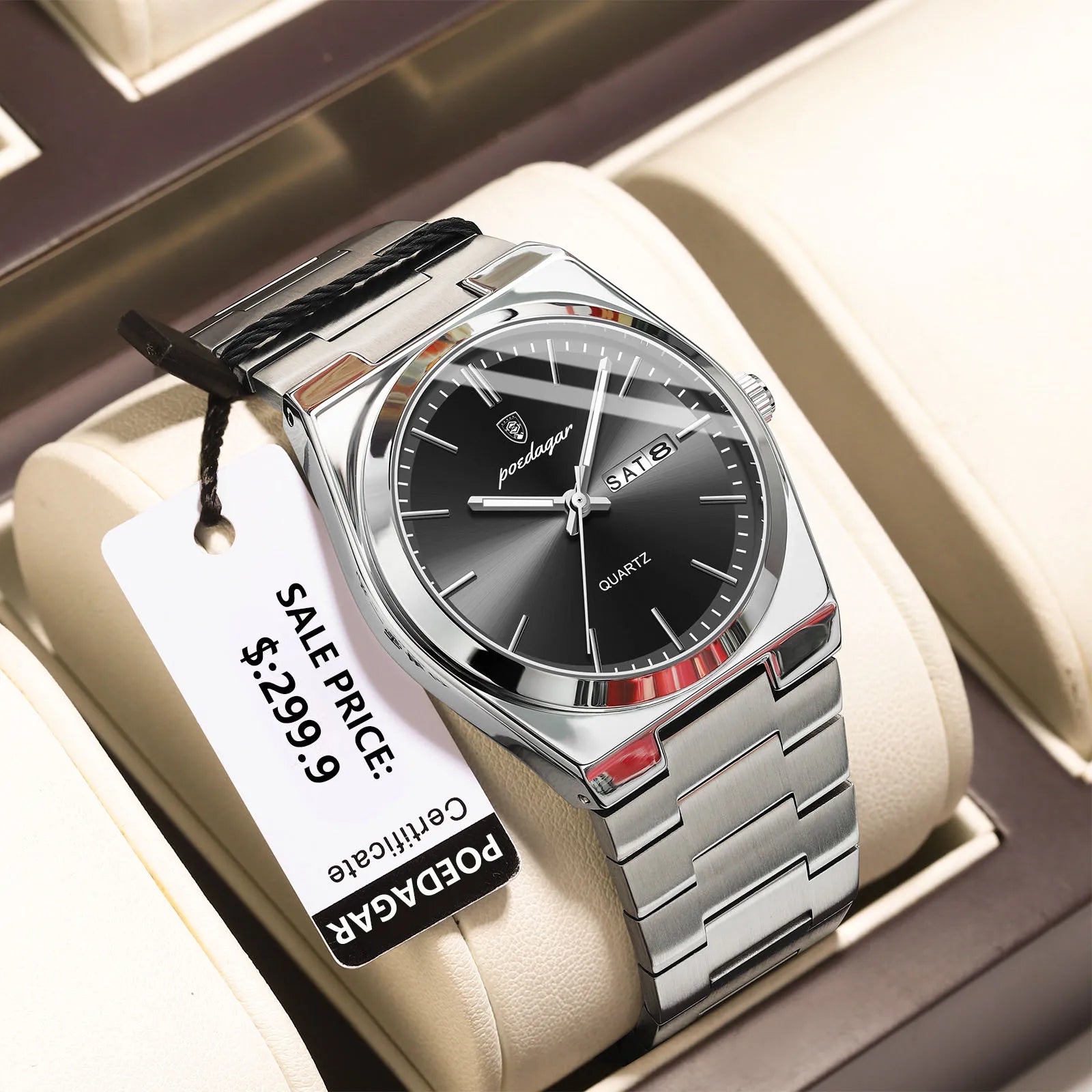 POEDAGAR Luxury Men's Watch Waterproof Luminous Date Week Stainless Steel Watch