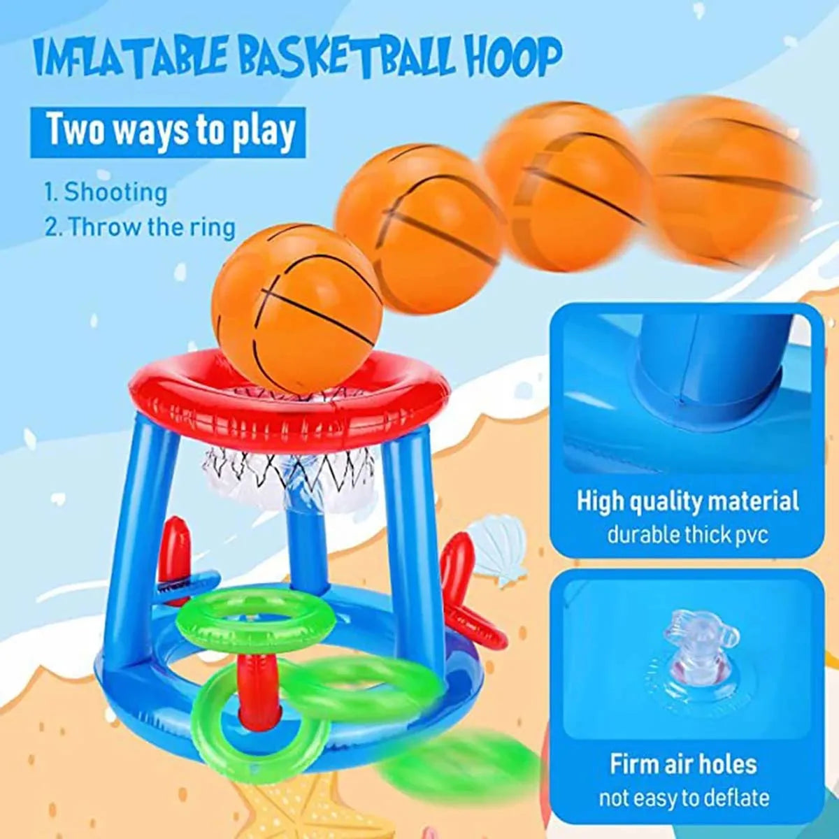 Inflatable ring toss game, floating basketball hoop