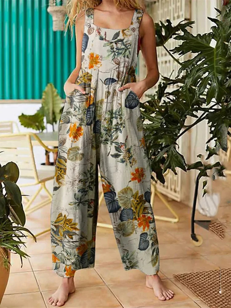 Women's loose floral print sleeveless jumpsuit