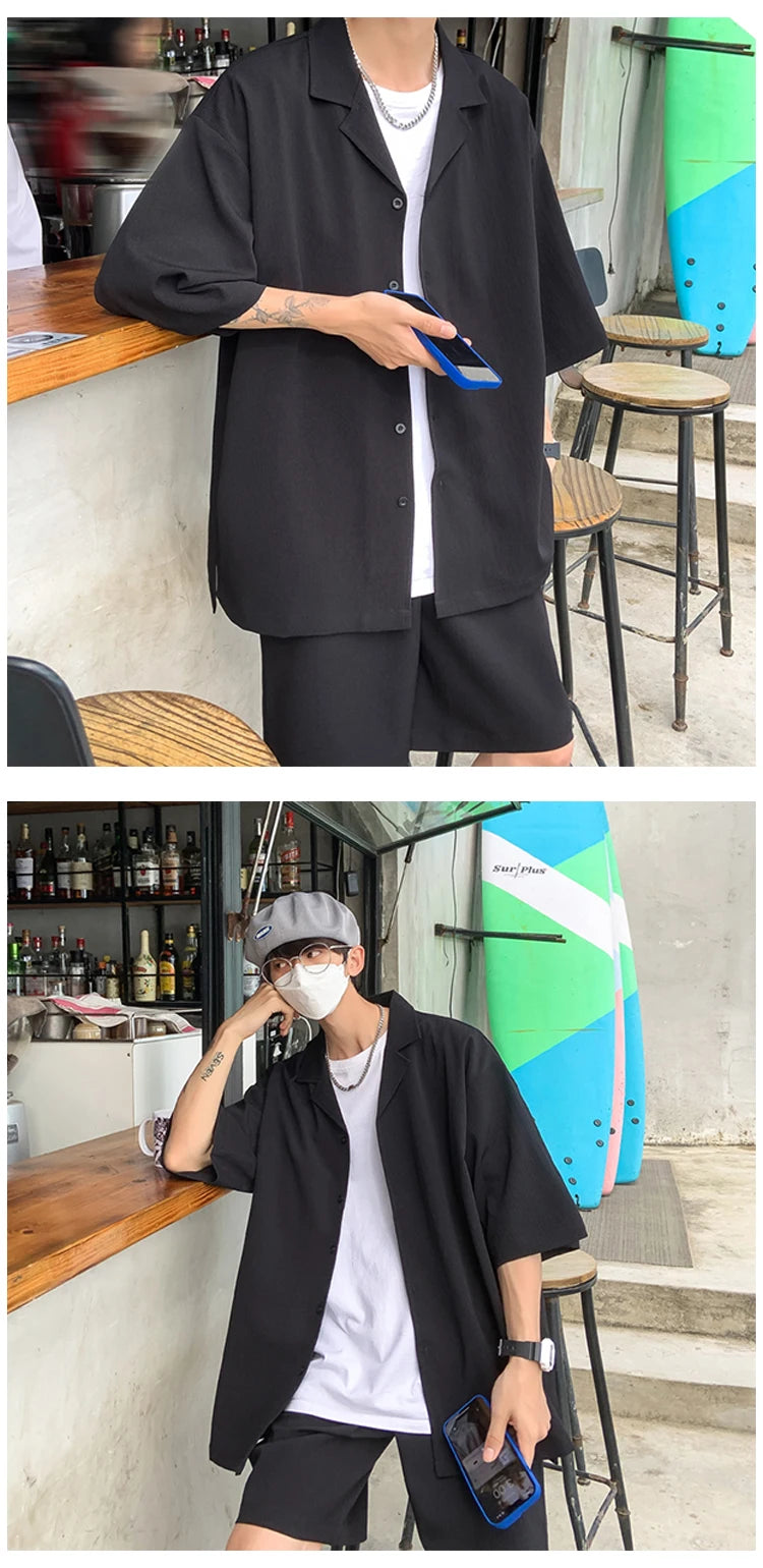 Men's summer two piece sets shirt and shorts casual outfits