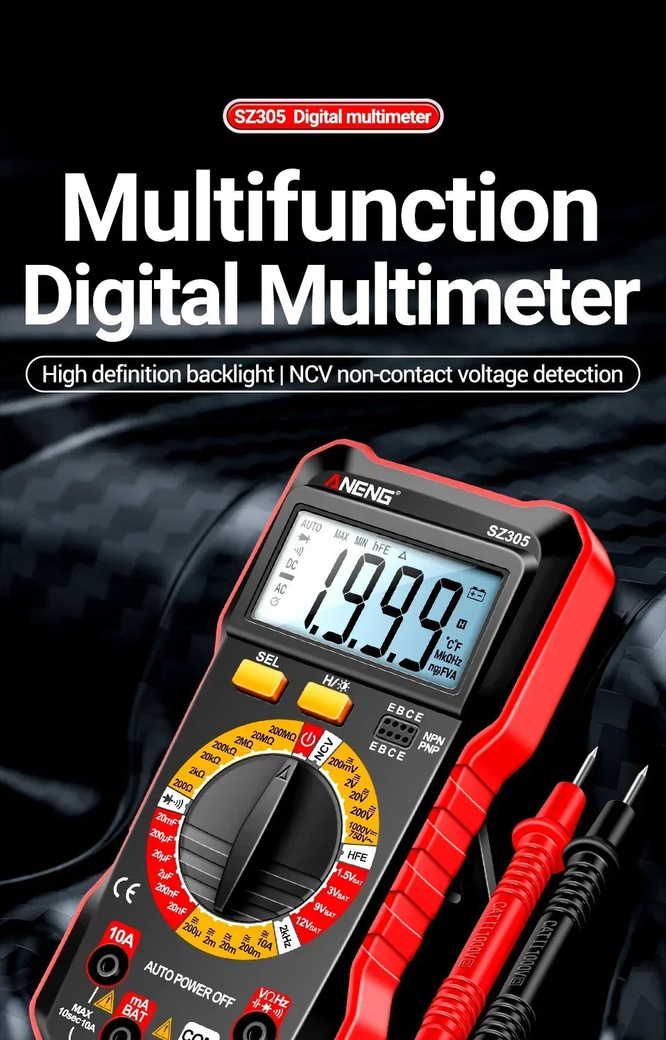 ANENG SZ305 Professional Digital Multimeter AC/DC Voltage Tester with