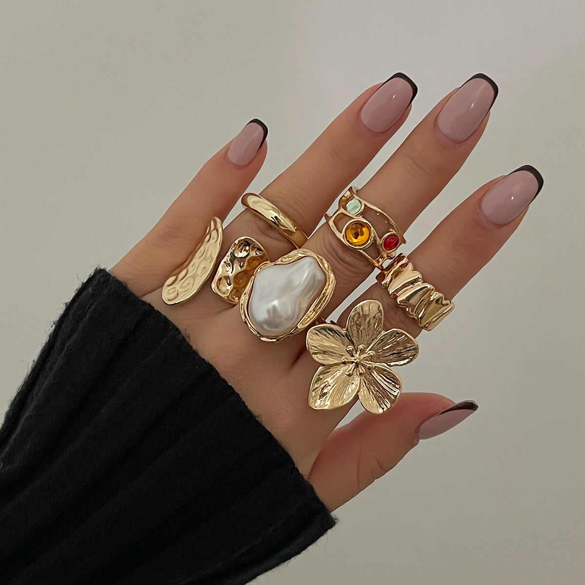 Ingemark 2025 New Irregular Exaggerated Flower Metal Open Rings for Elegant Women