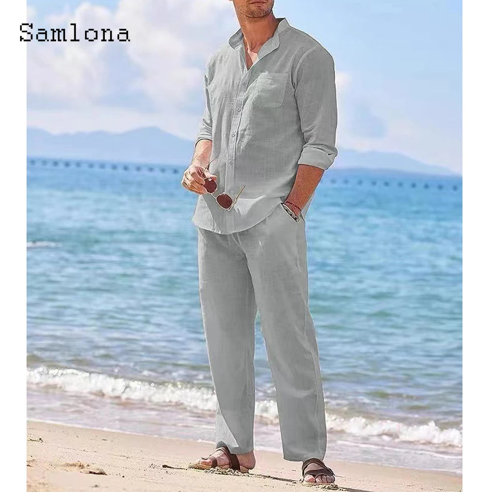 2025 Men's Plus Size Casual Cotton Two Piece Set