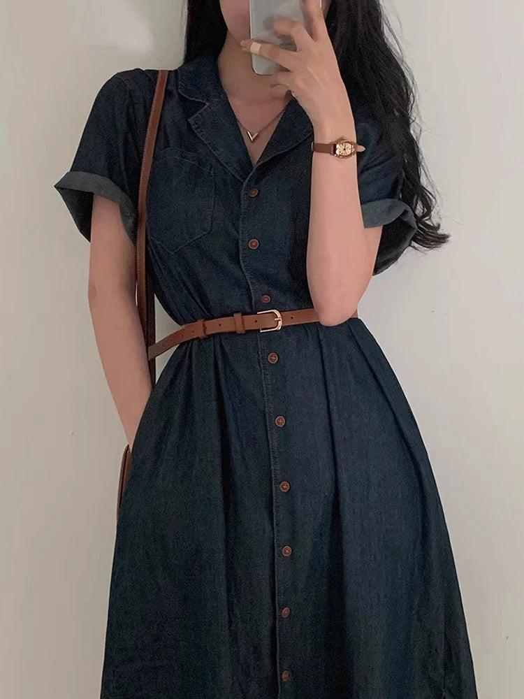 Chic Summer Vintage Slim Fit ort Sve Denim Dr Women High Waist