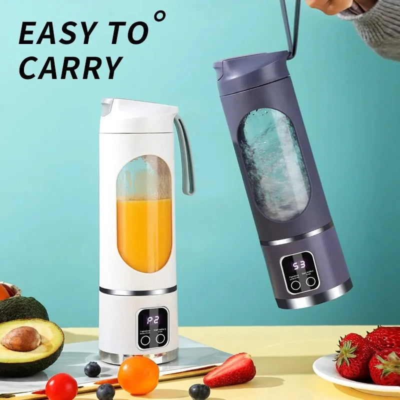 Portable Fruit Juicer with 10 Blades, 450ml Capacity, 3 Gears