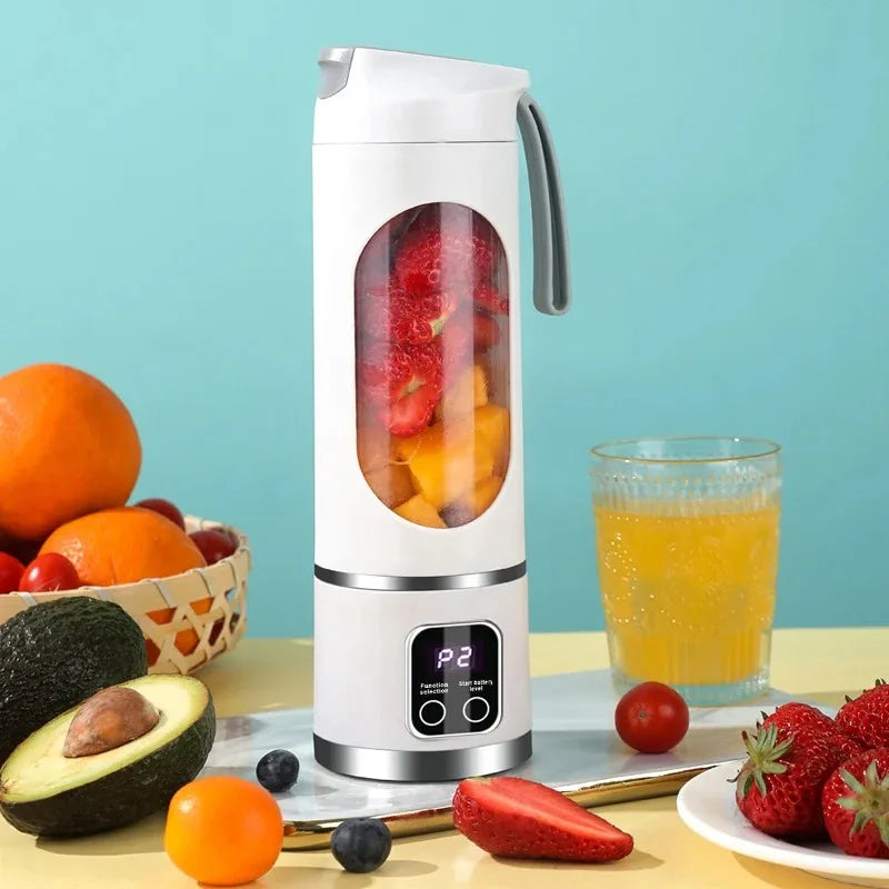Portable Fruit Juicer with 10 Blades, 450ml Capacity, 3 Gears