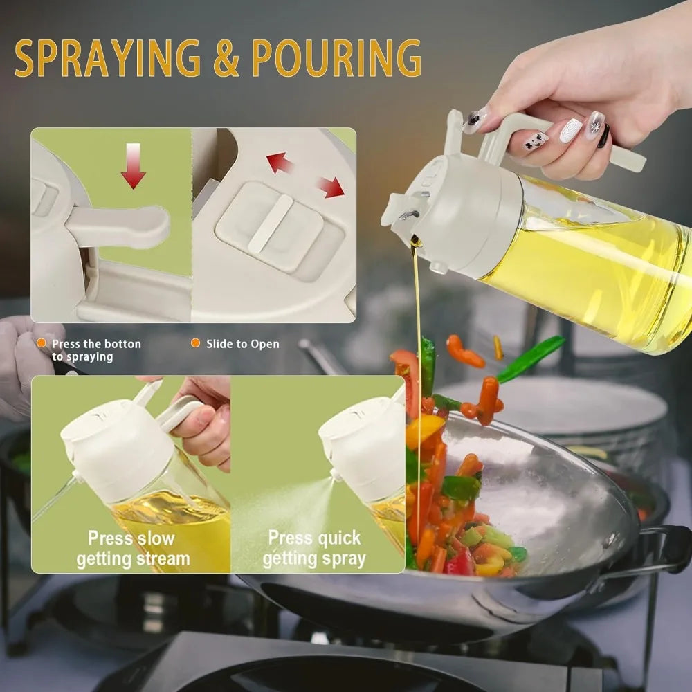2 in 1 Oil Sprayer Glass Cooking Bottle Anti-leakage Olive Oil Storage Bottle for BBQ