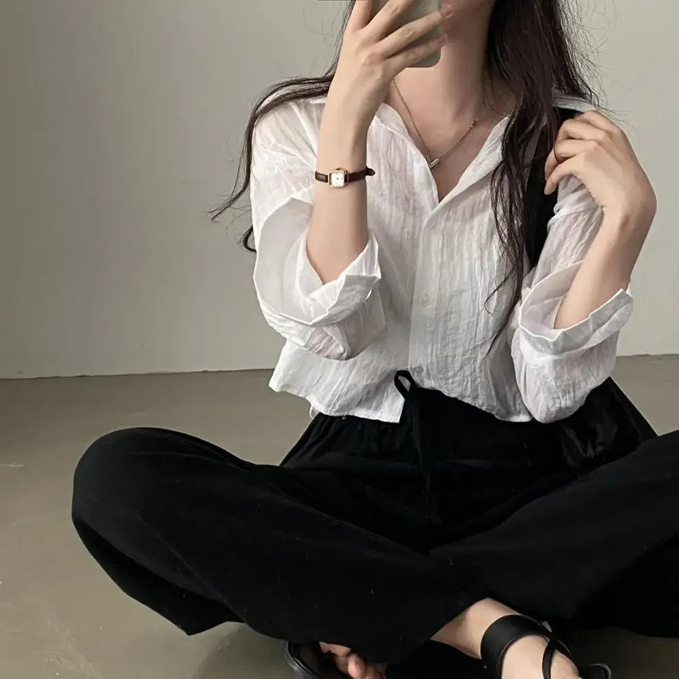 Fashion shirt, simple blouse, thin, pure color, anti-UV, anti-fading shirt