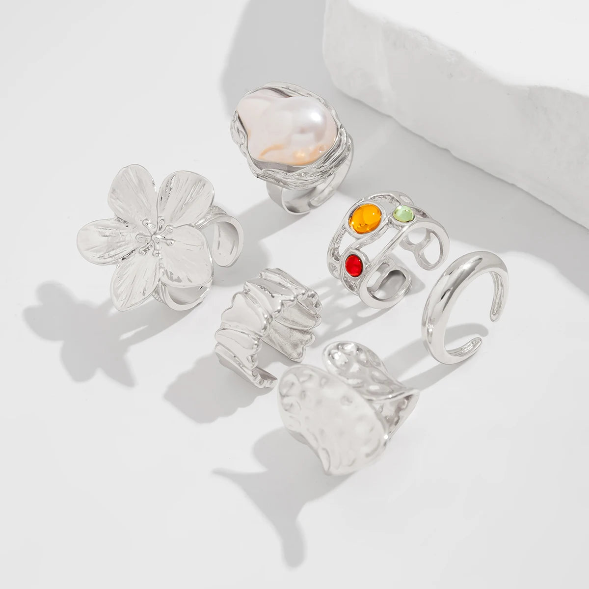 Ingemark 2025 New Irregular Exaggerated Flower Metal Open Rings for Elegant Women