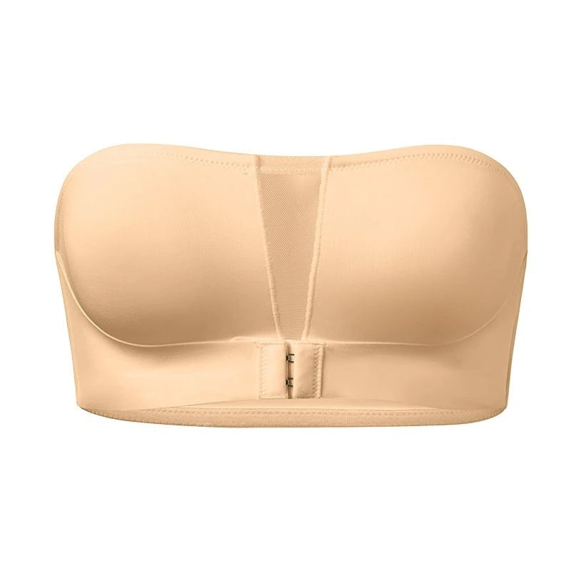 Soft Non-Padded Bras for Women, Strapless, Wire-Free, Seamless, Front Button Bra
