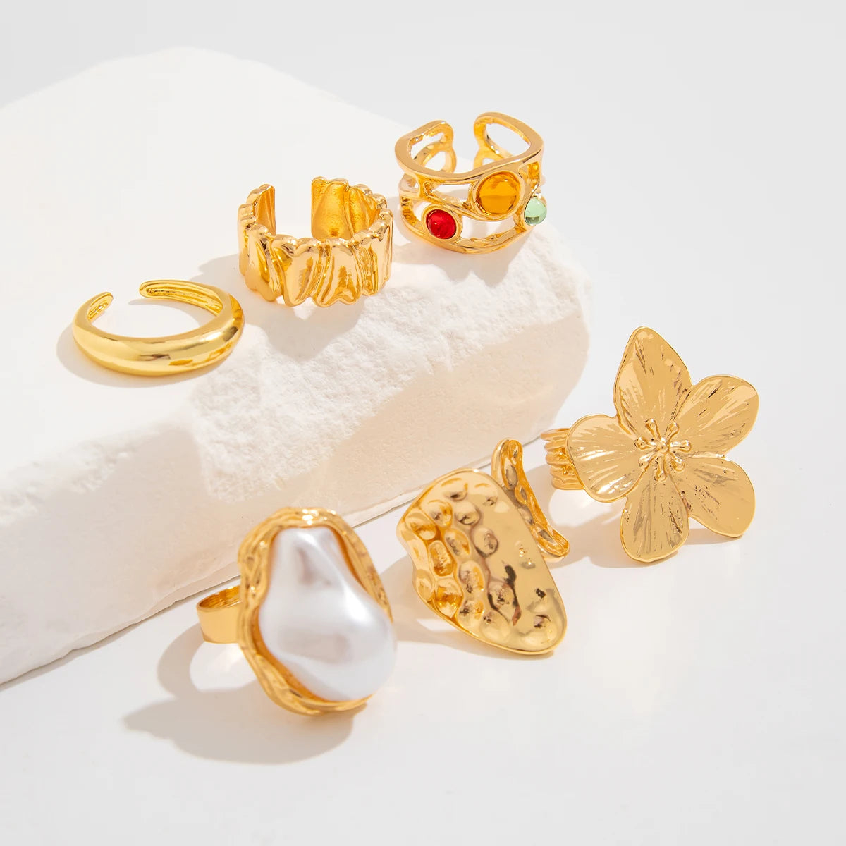 Ingemark 2025 New Irregular Exaggerated Flower Metal Open Rings for Elegant Women