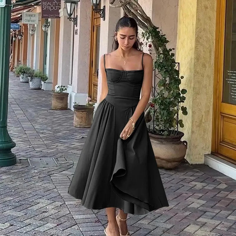 Sleeveless Backless Pleated Dresses for Women, Elegant 2025