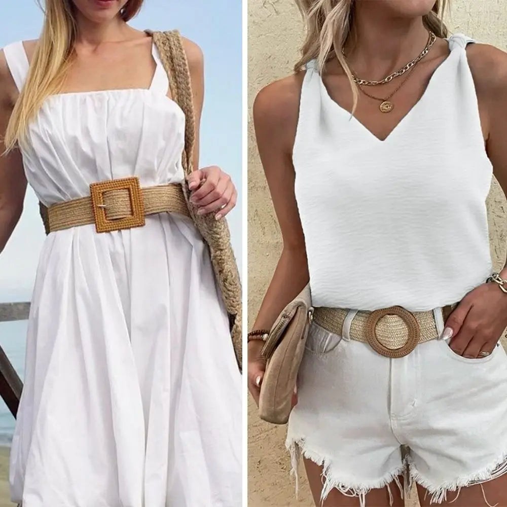 Fashion Summer Women Straw Belt Casual Bohemian Wide 2025