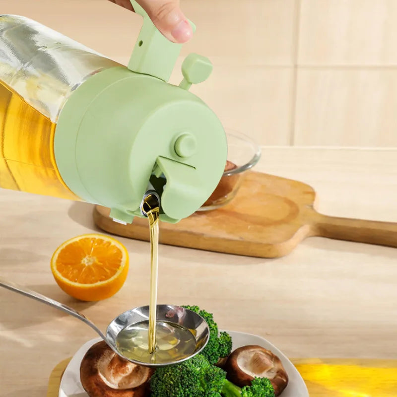 2 in 1 Oil Sprayer Glass Cooking Bottle Anti-leakage Olive Oil Storage Bottle for BBQ