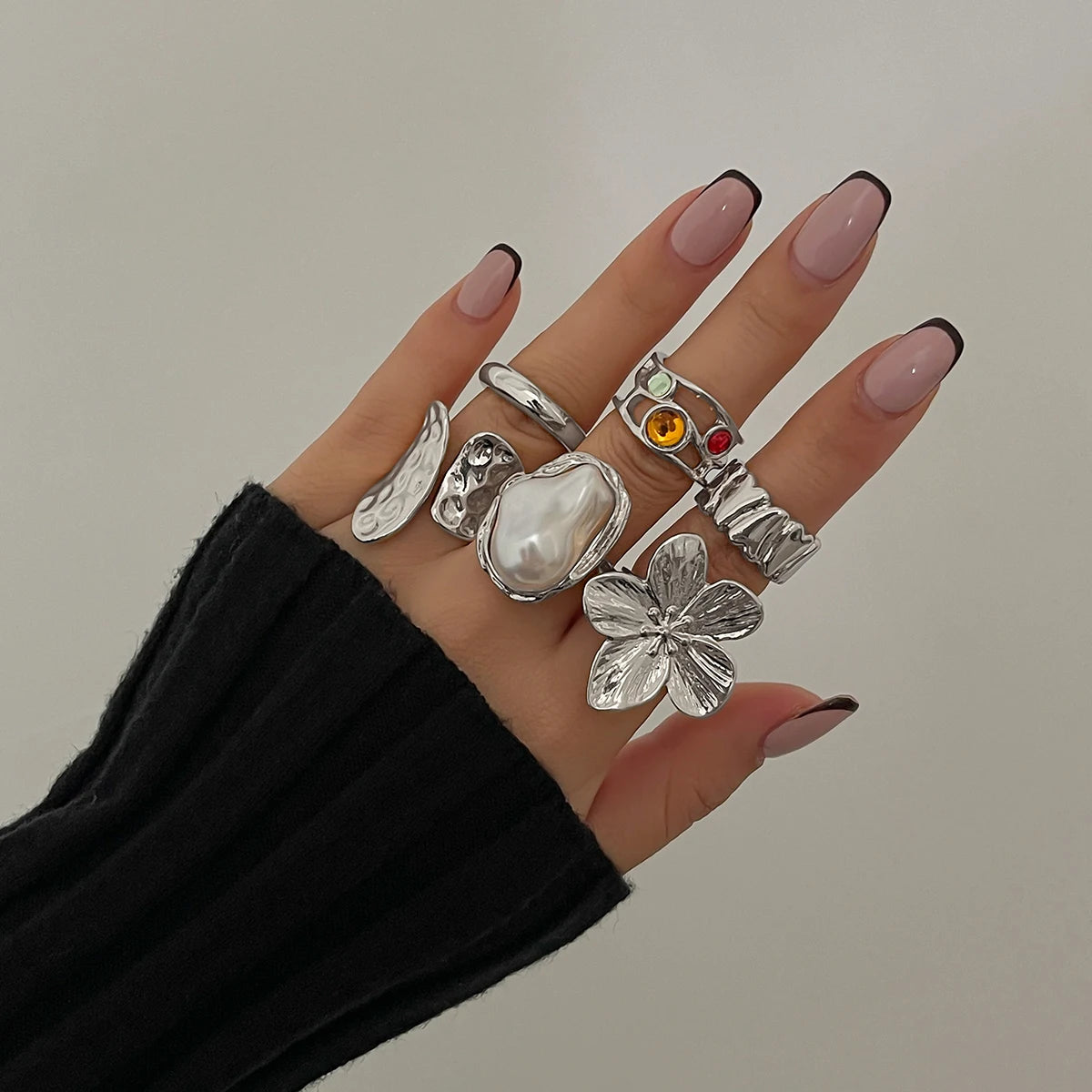 Ingemark 2025 New Irregular Exaggerated Flower Metal Open Rings for Elegant Women