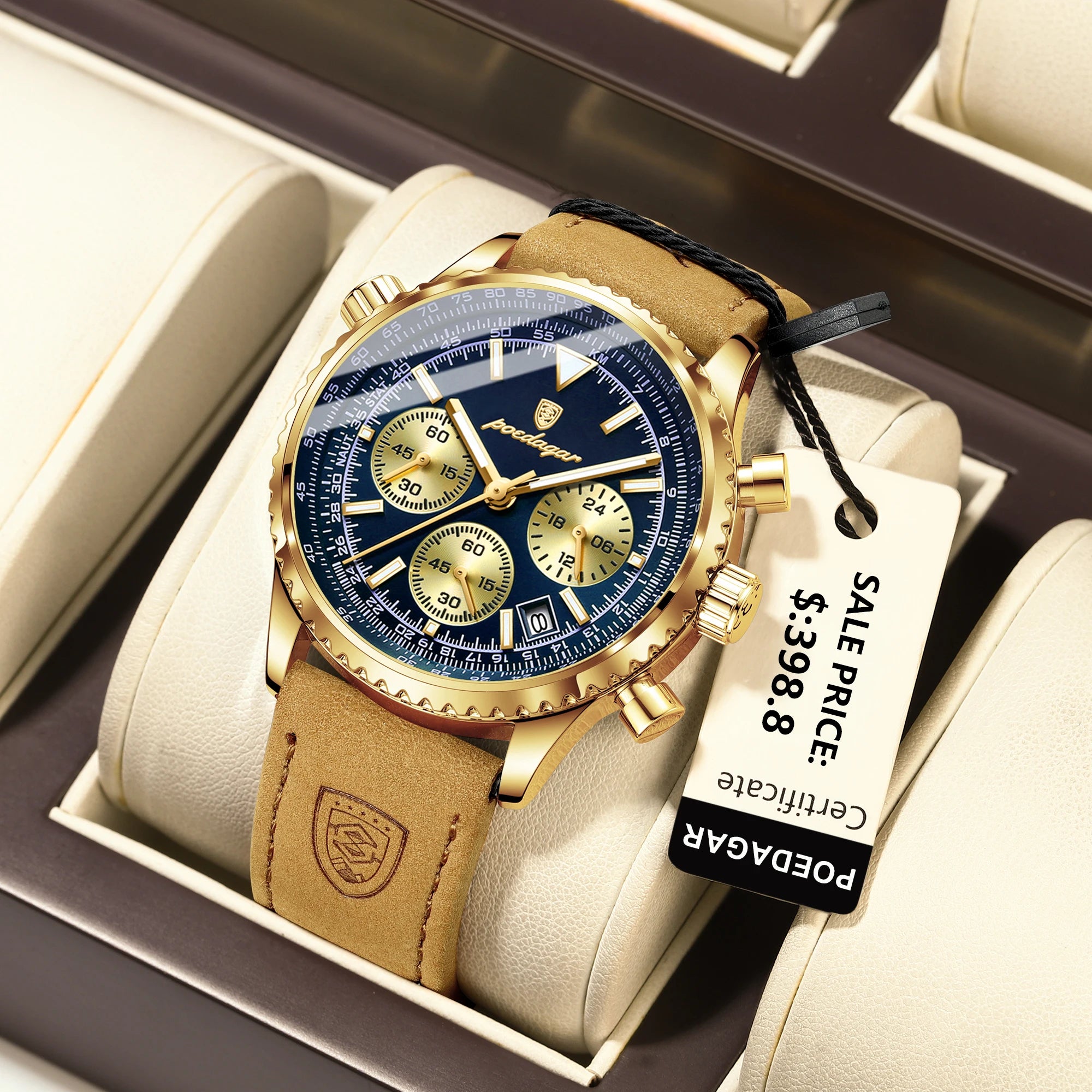 POEDAGAR Men's Watch Luxury Quartz Waterproof Luminous