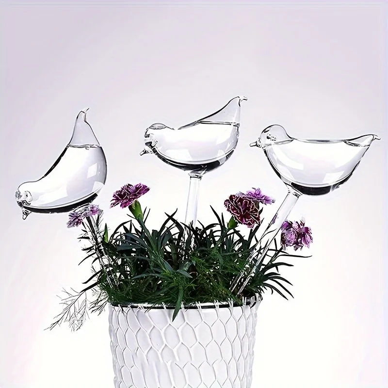 Pack of 5 bird-shaped self-watering globes, perfect for automatic flower watering