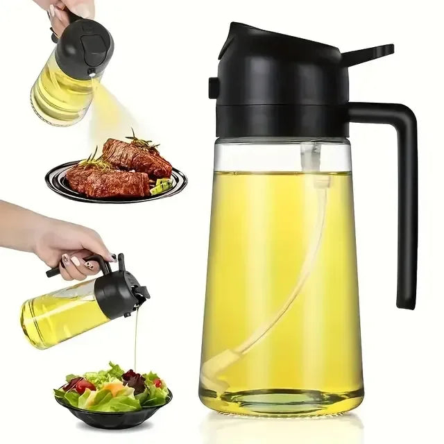 2 in 1 Oil Sprayer Glass Cooking Bottle Anti-leakage Olive Oil Storage Bottle for BBQ