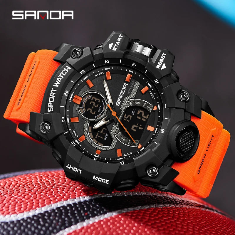 SANDA Men's Military Watch, Digital, Waterproof, 50m, LED, Quartz