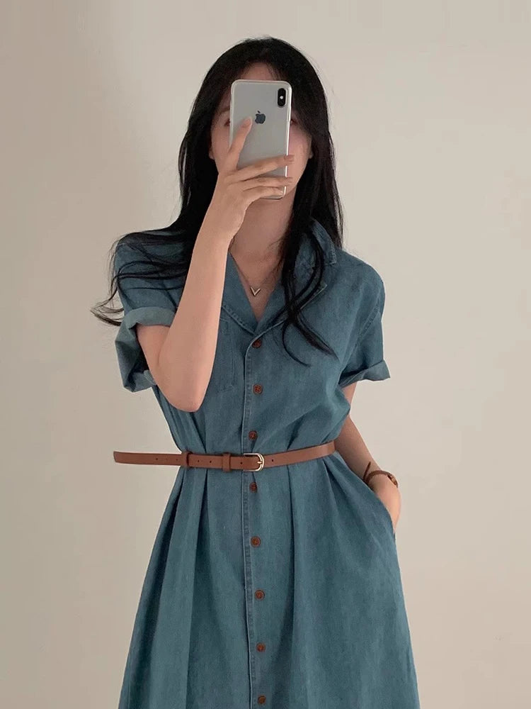 Chic Summer Vintage Slim Fit ort Sve Denim Dr Women High Waist