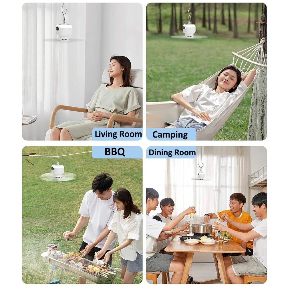 USB Rechargeable Camping Tent Ceiling Fan 8000mAh with Night Lamp