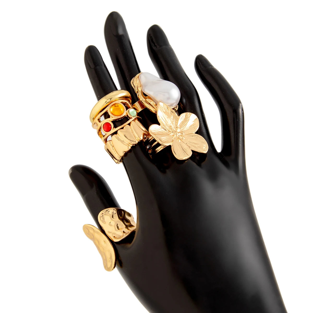 Ingemark 2025 New Irregular Exaggerated Flower Metal Open Rings for Elegant Women