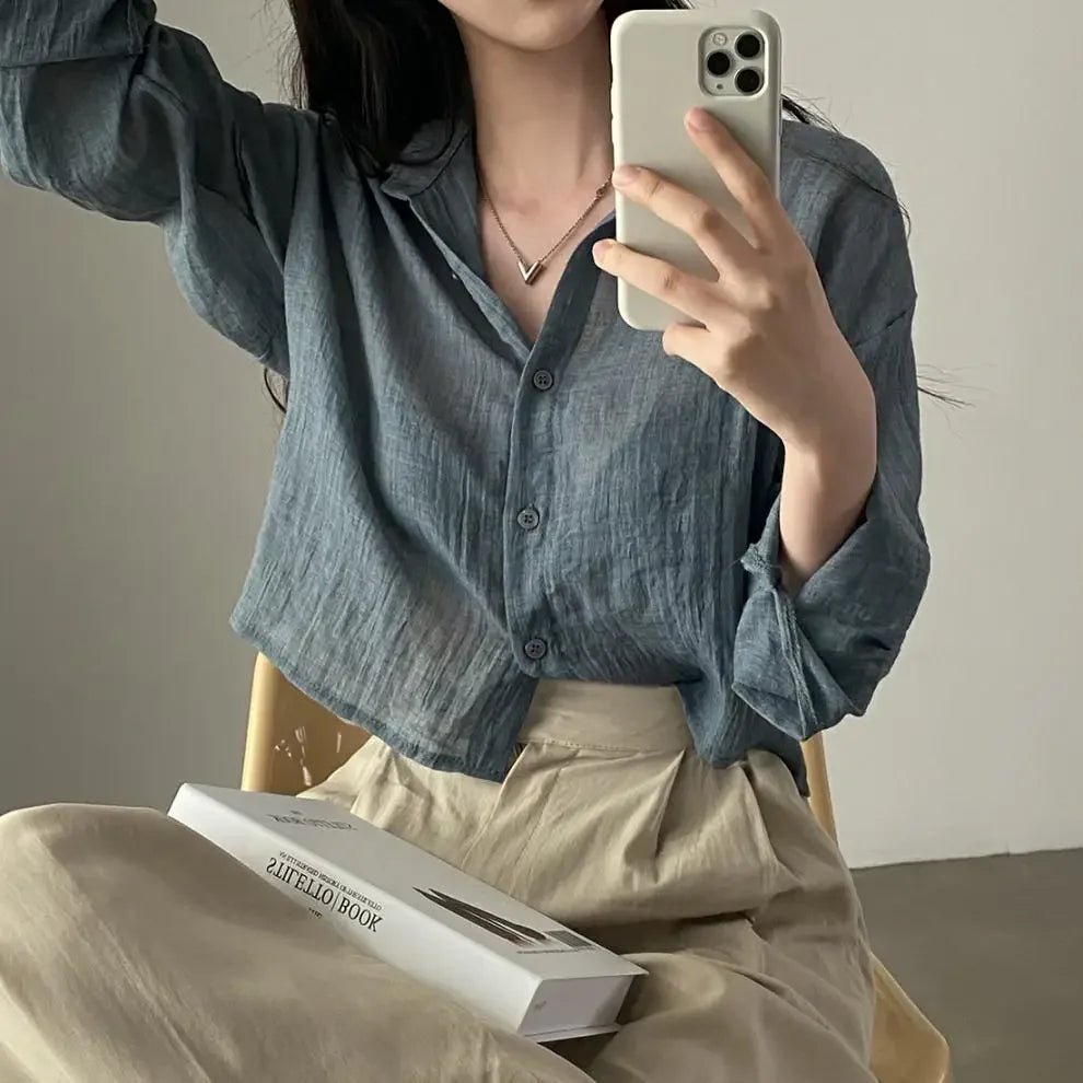 Fashion shirt, simple blouse, thin, pure color, anti-UV, anti-fading shirt