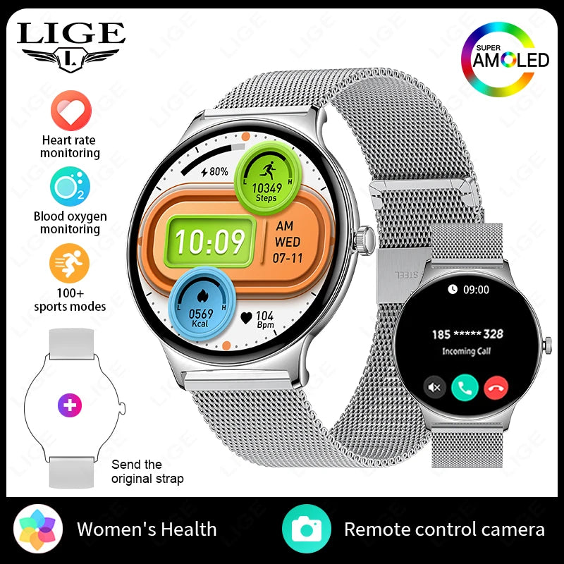 LIGE AMOLED Smart Watch with Healtht Screen, Sports, Fitness