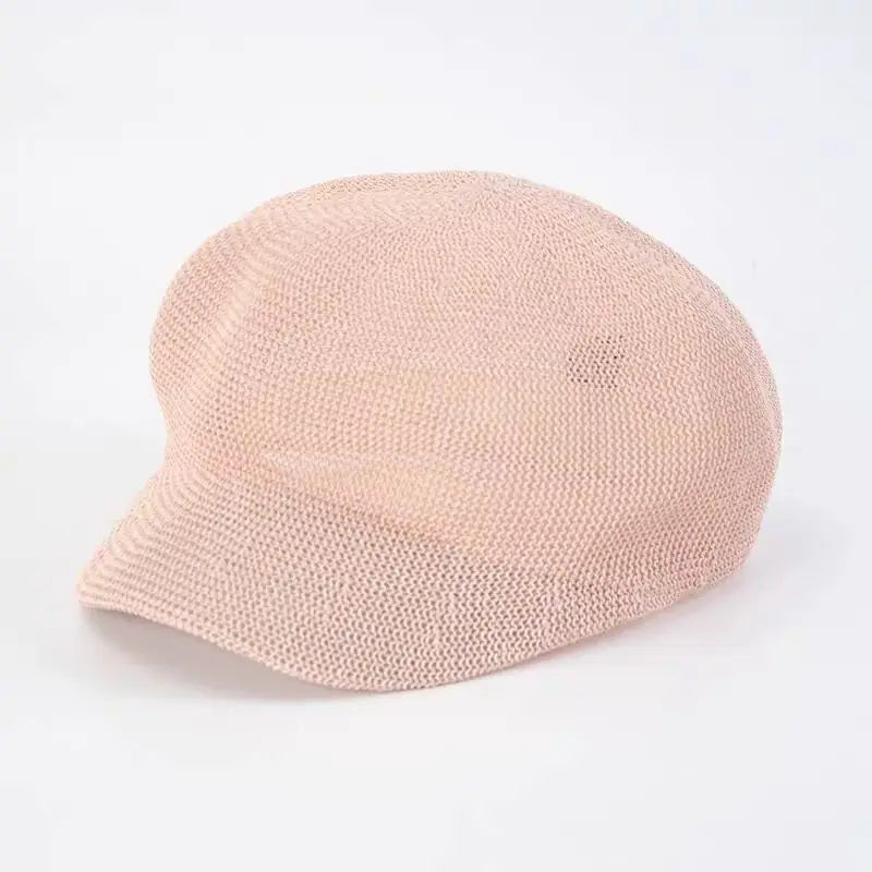 New Women Straw Octagonal Cap Adjustable Rope Mesh Breathable Beret